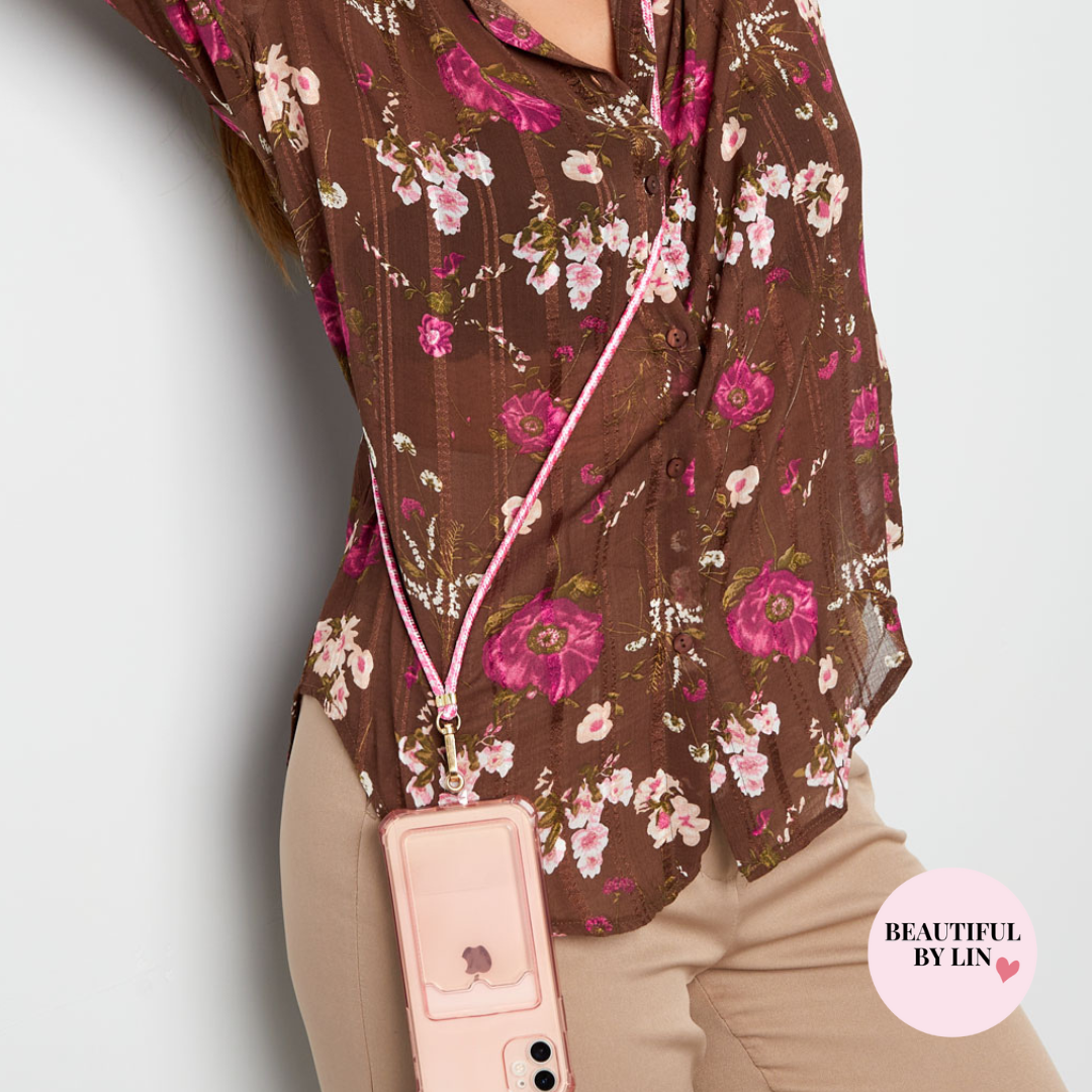 Telefoonkoord roze multi