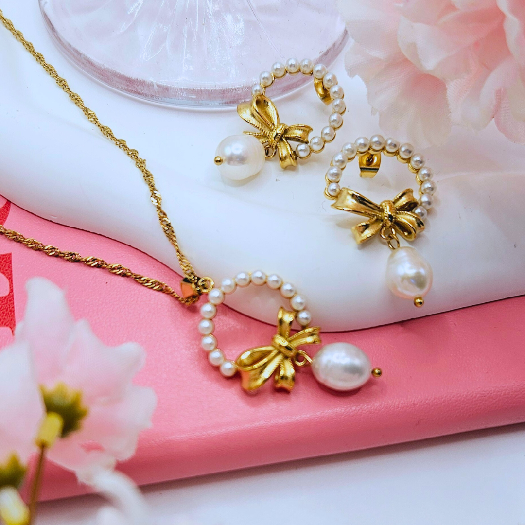 Strik oorbellen met pareltjes