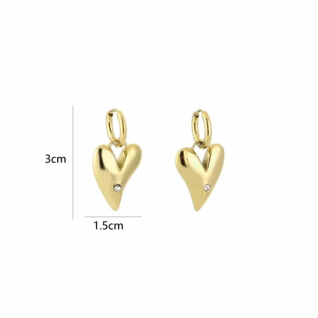 Gouden hartjes oorbellen met steentje