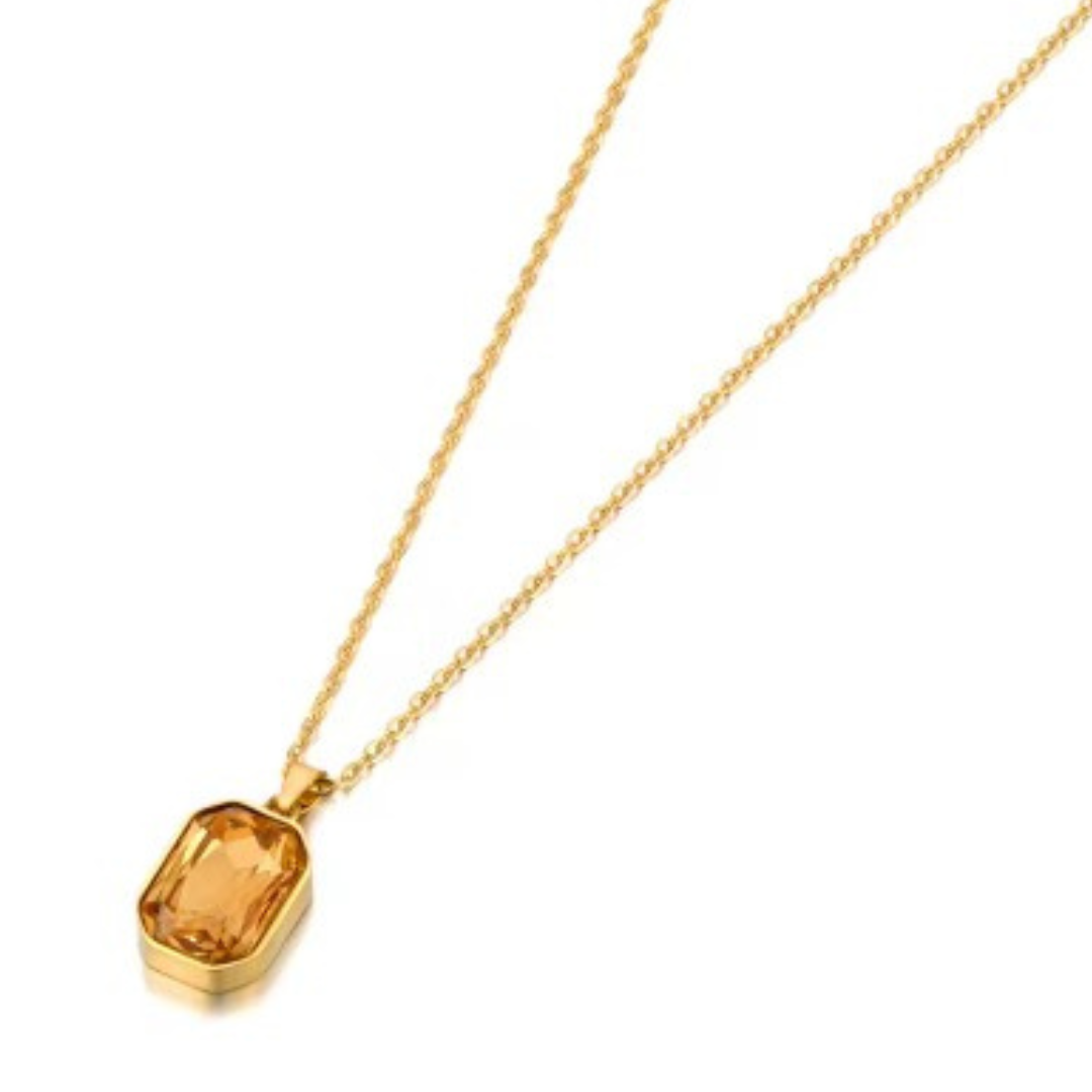 Gouden ketting met steen champagne