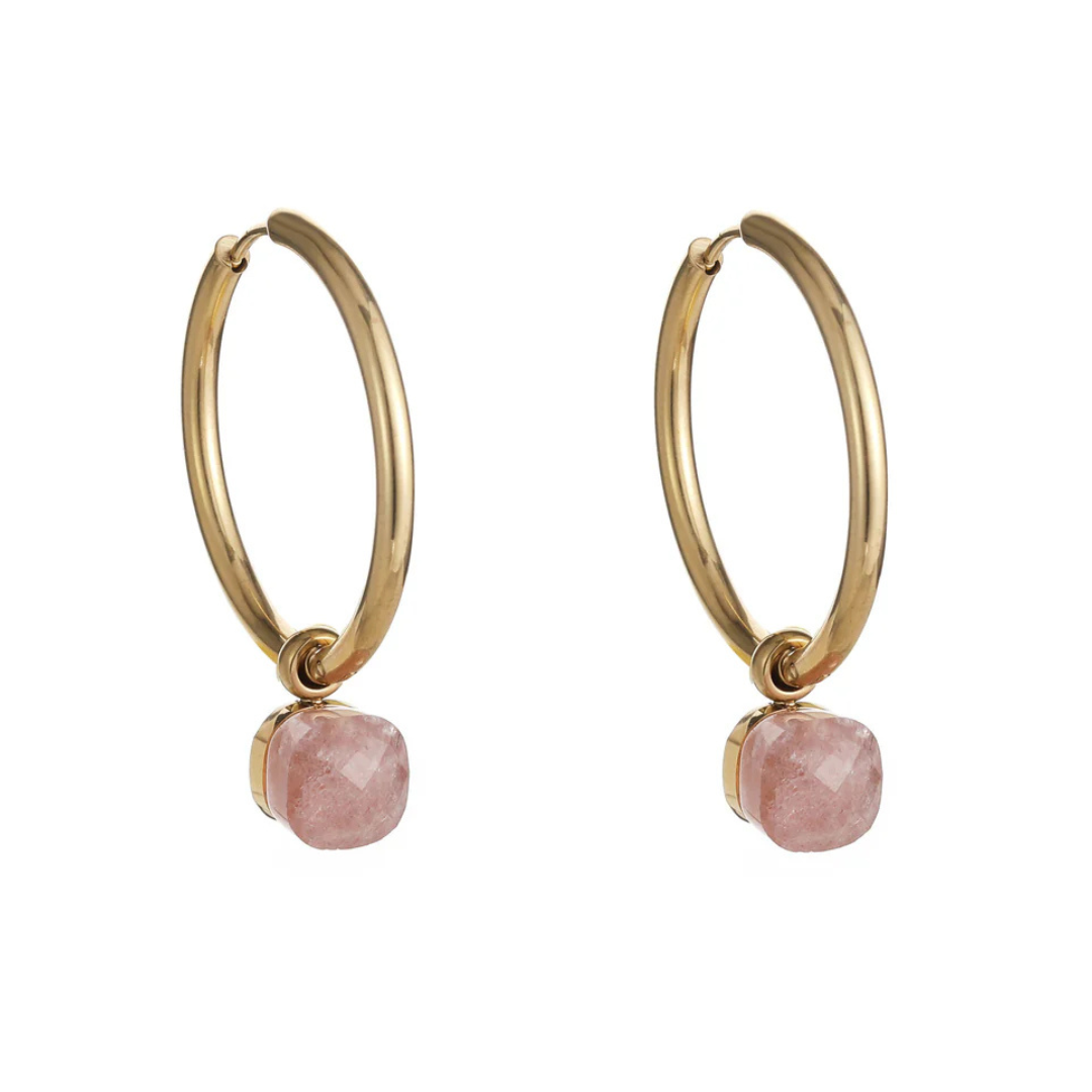 Gouden oorbellen met oud roze steen