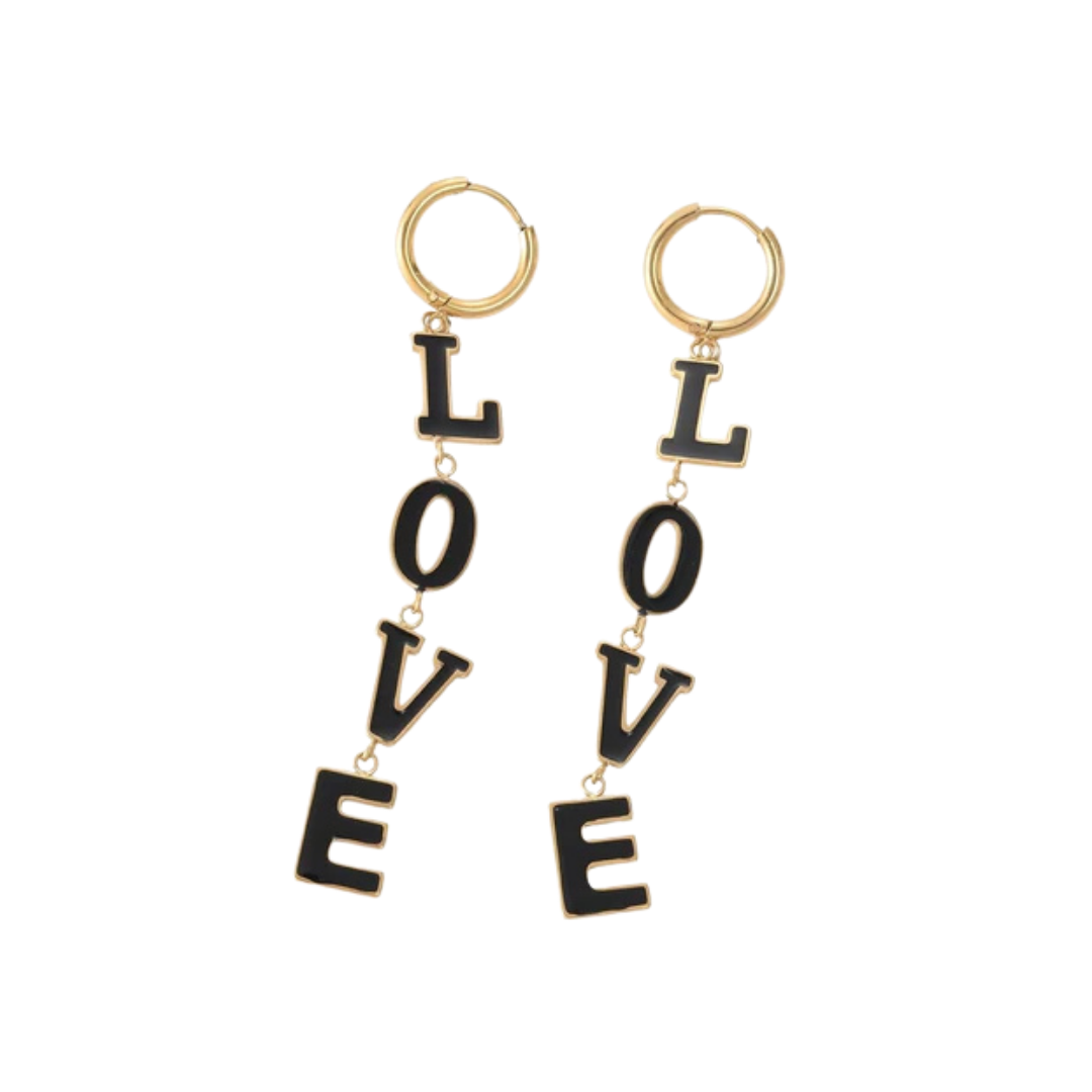 Zwart gouden LOVE oorbellen