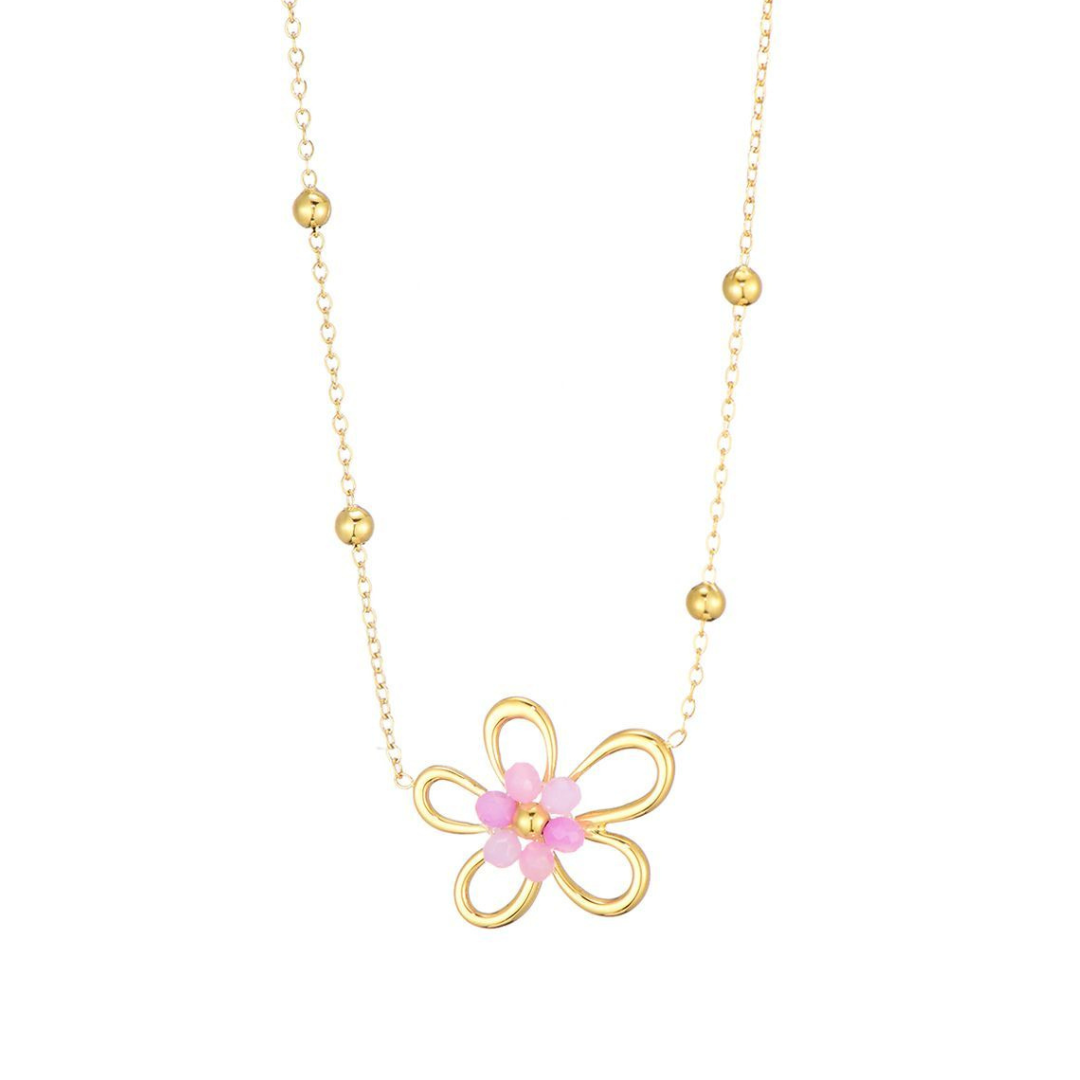 Open bloem ketting roze