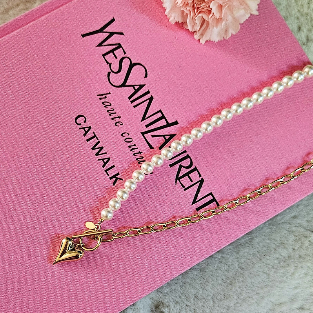 Parelketting met hart goud