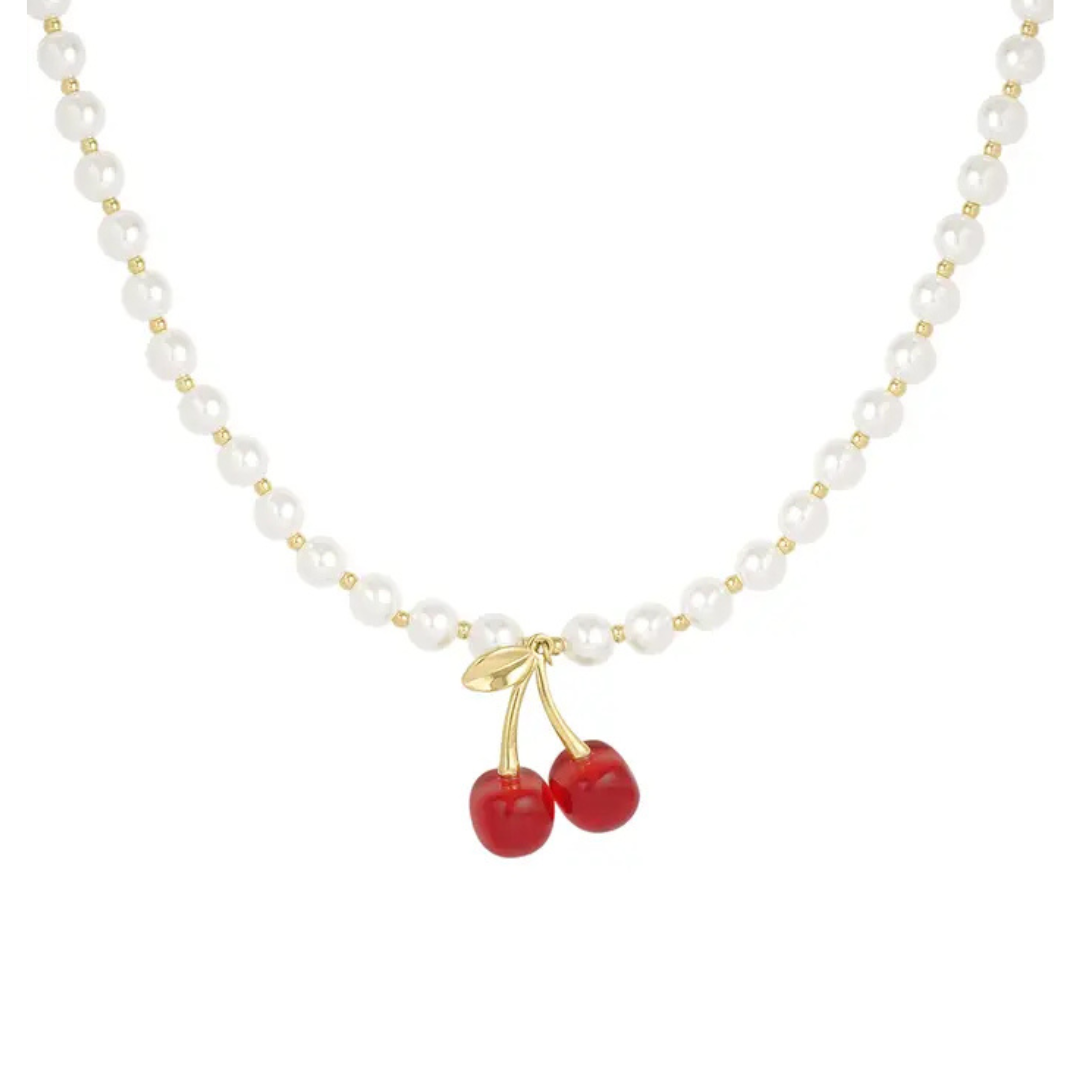 Parelketting met bordeaux kers