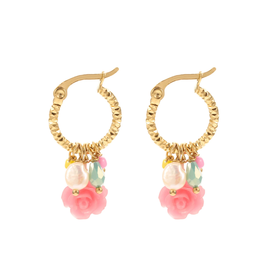 Roos oorbellen goud roze