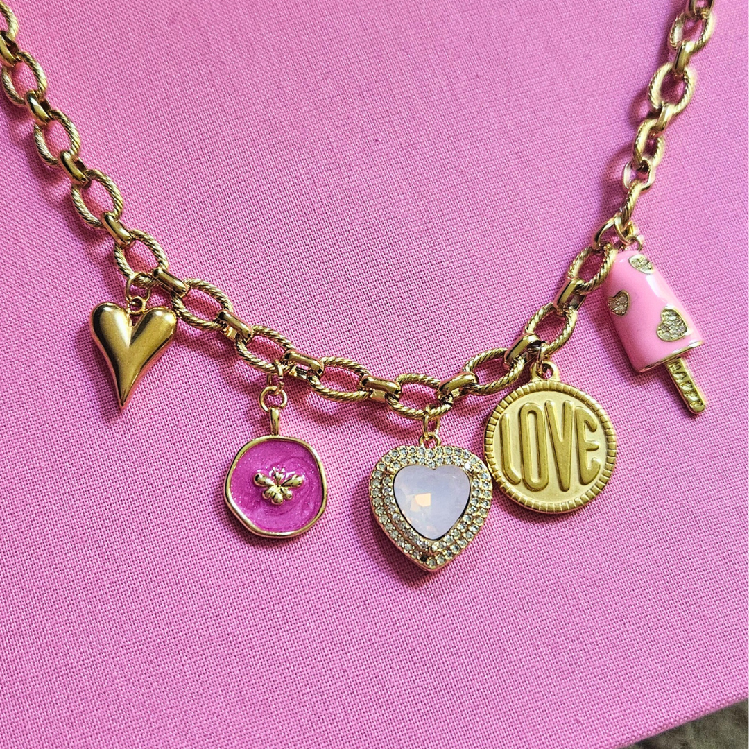 Roze bedelketting goud