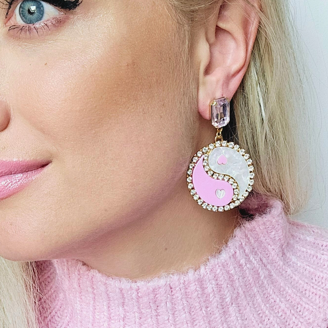 Yin to my yang statement oorbellen roze