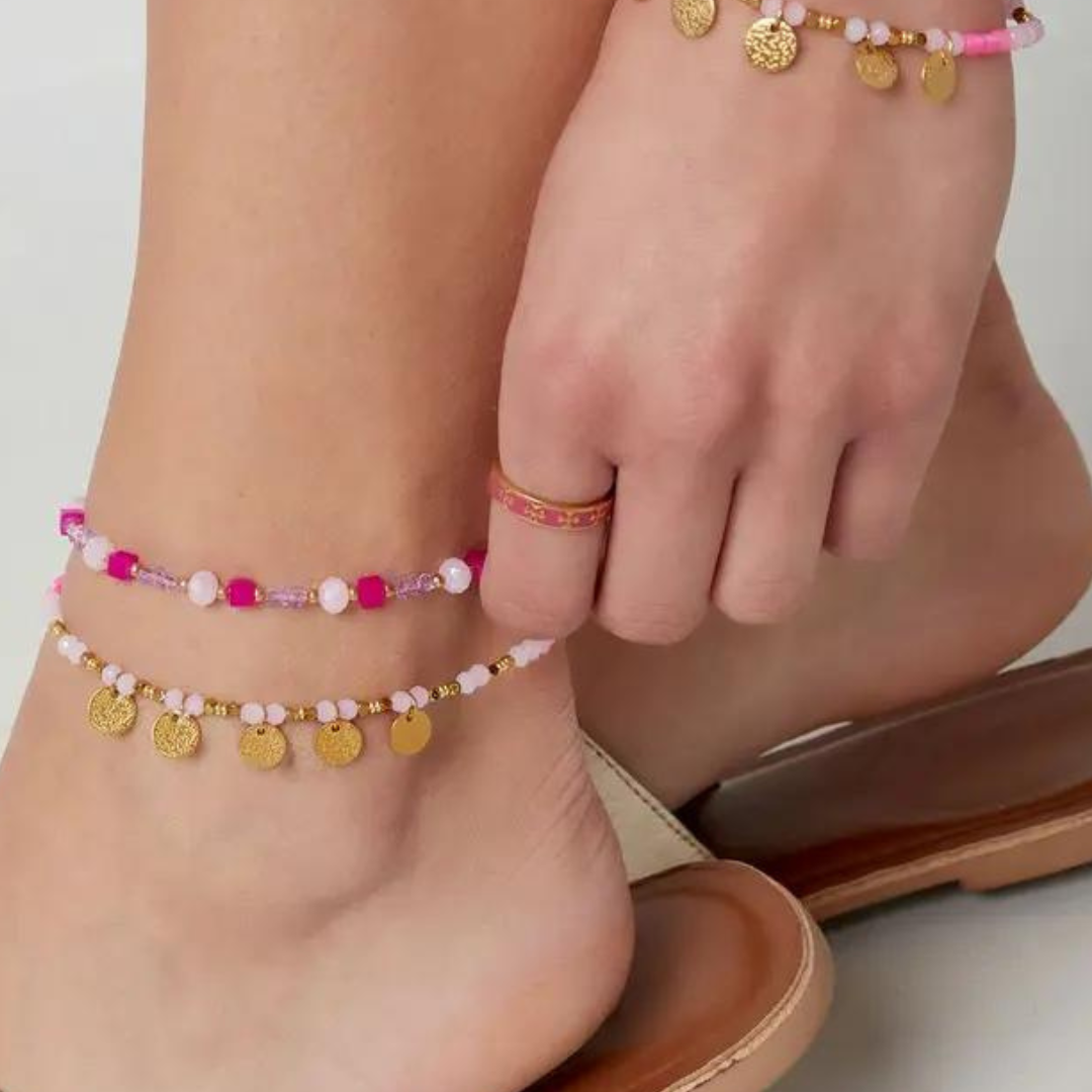 Roze enkelband met muntjes