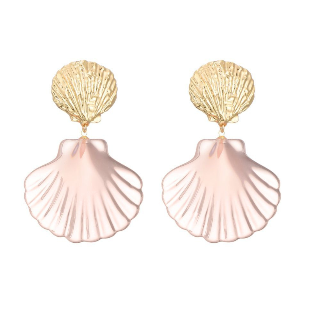 Statement schelp oorbellen roze