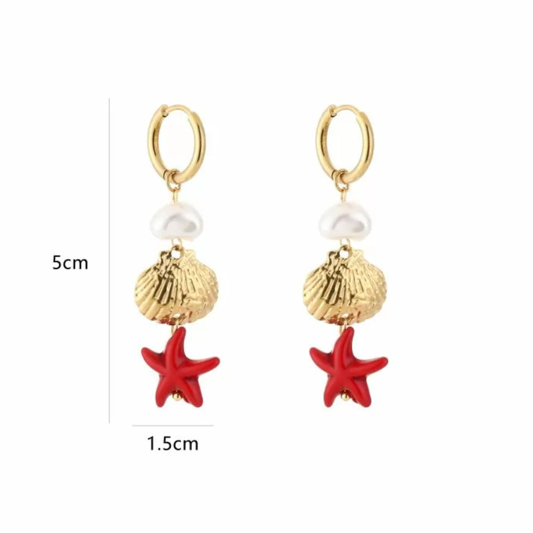 Zeeschelp oorbellen rood