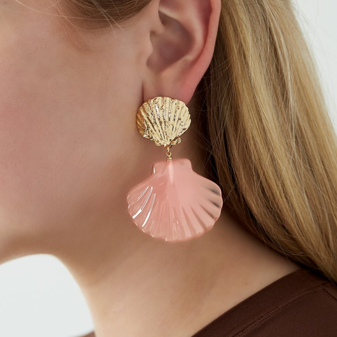 Statement schelp oorbellen roze