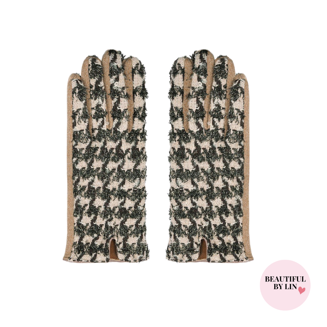 Pied de poule handschoenen beige
