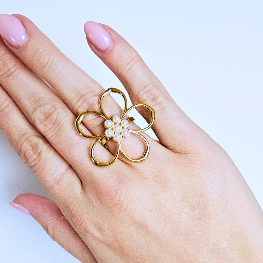 Grote bloem ring pareltjes