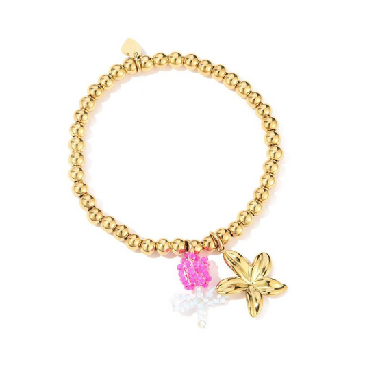 Gouden armband met roze bloem