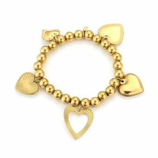 Gouden bedelarmband met hartjes