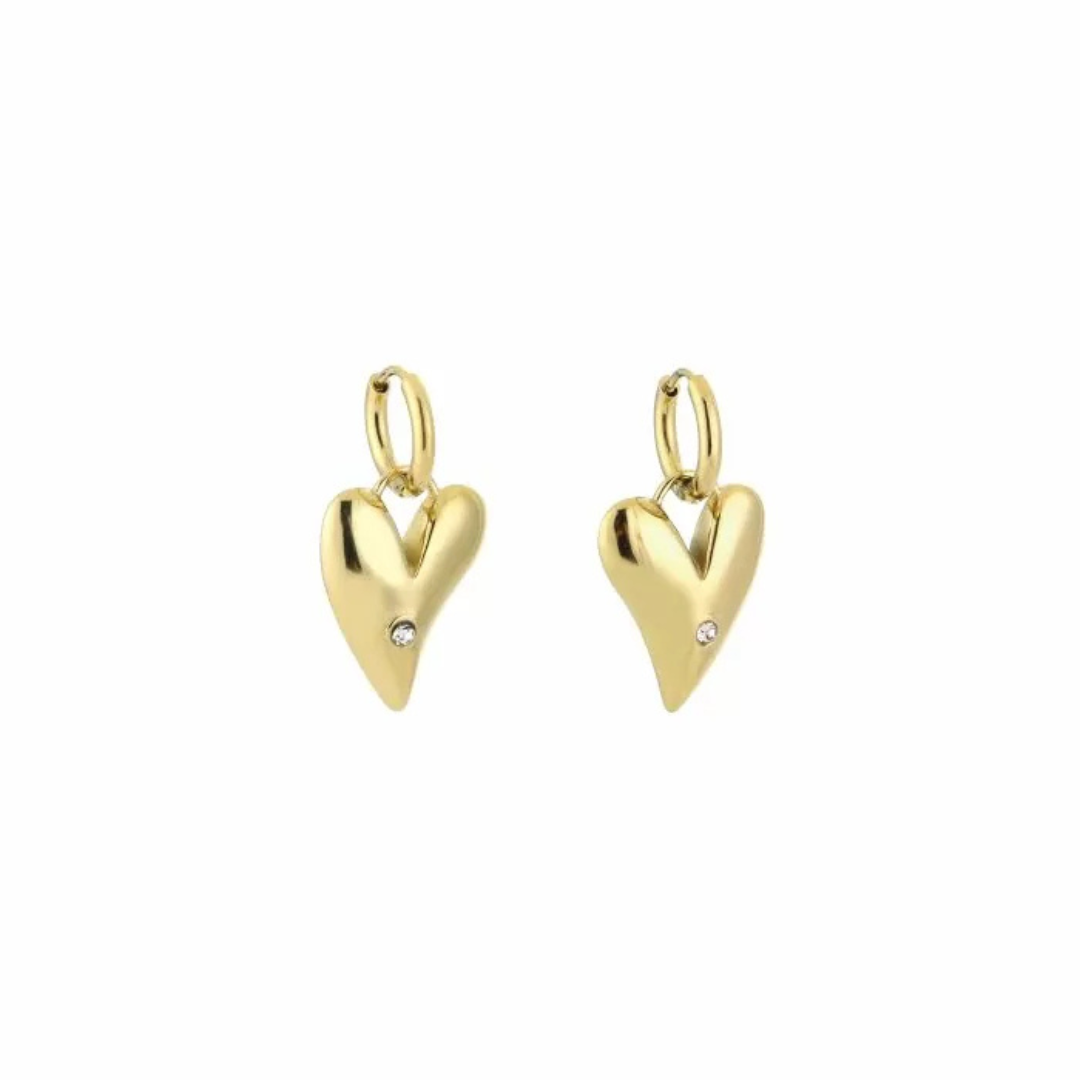 Gouden hartjes oorbellen met steentje
