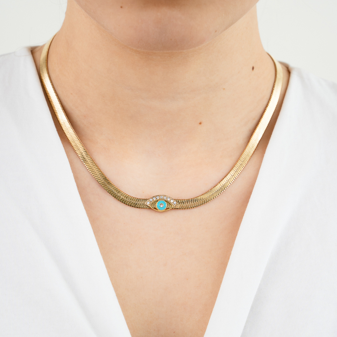 Platte gouden ketting met oog