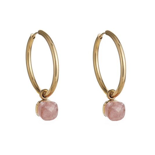 Gouden oorbellen met oud roze steen