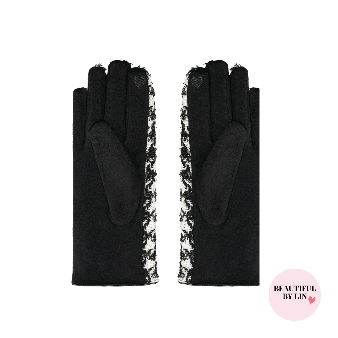 Pied de poule handschoenen zwart