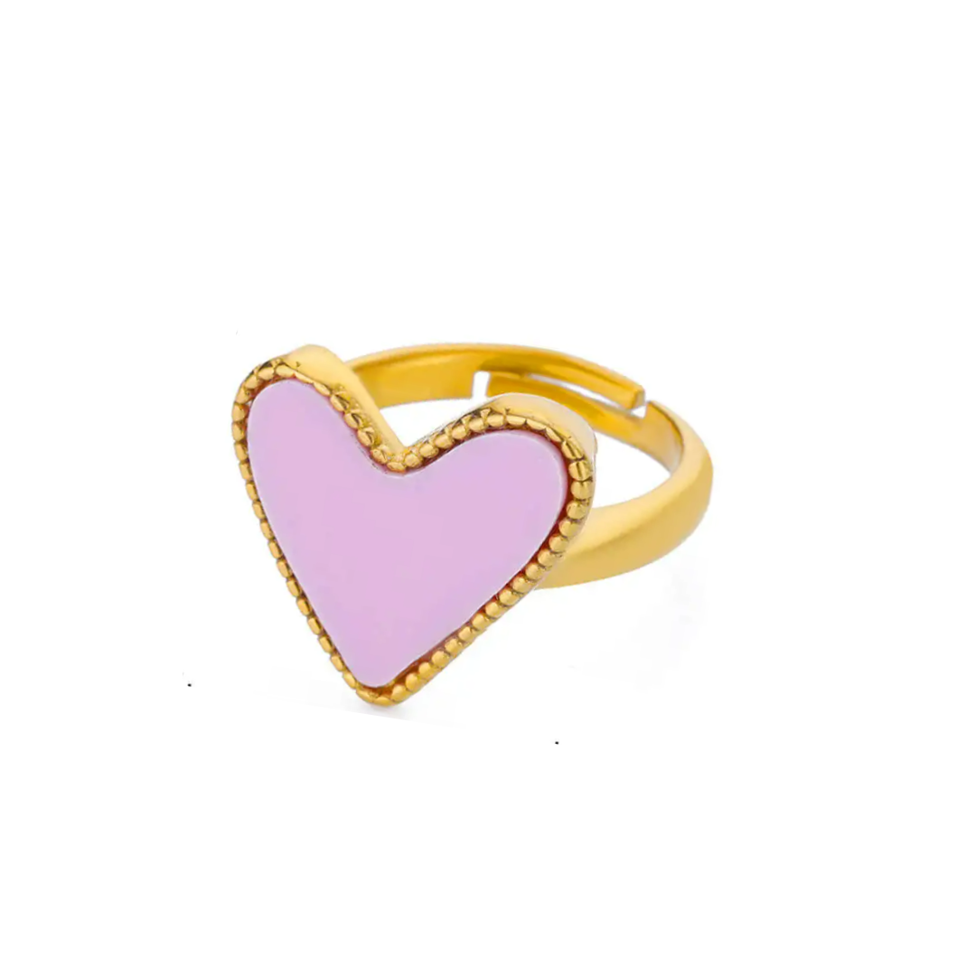 Hartjes ring met roze steen