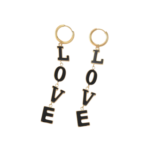 Zwart gouden LOVE oorbellen