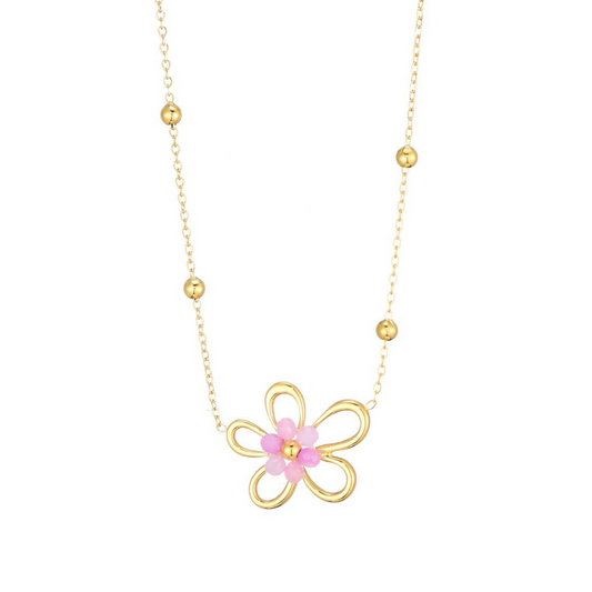 Open bloem ketting roze