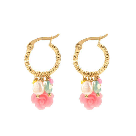 Roos oorbellen goud roze