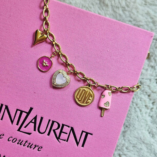 Roze bedelketting goud
