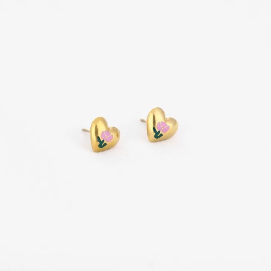 Hartjes oorbellen met tulp