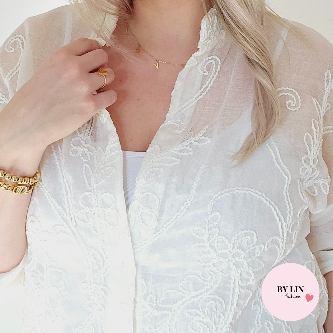 Linnen look blouse met borduursel