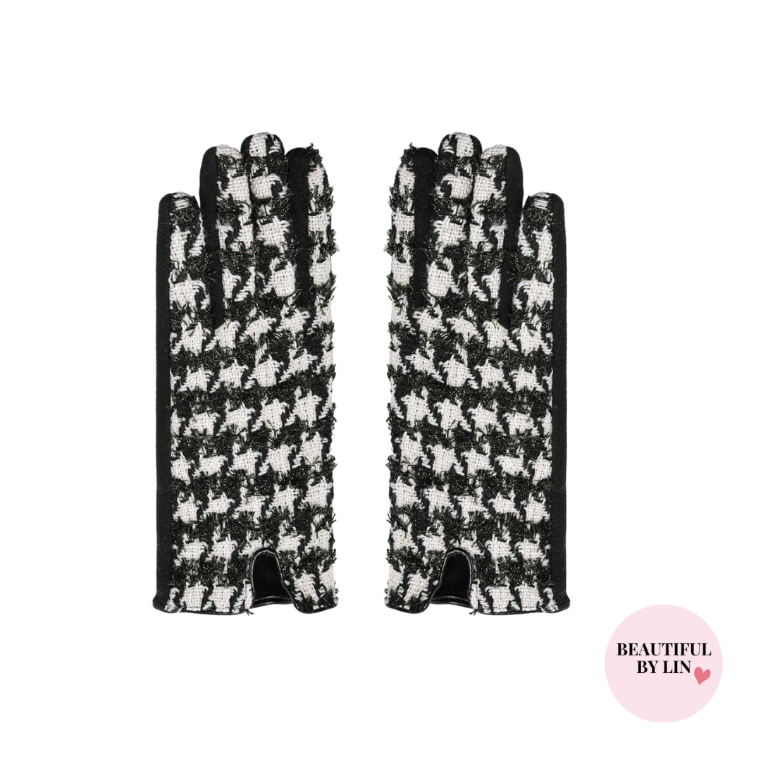 Pied de poule handschoenen zwart