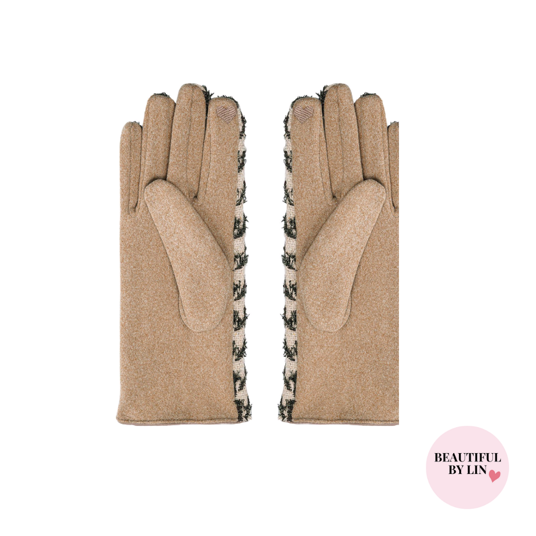 Pied de poule handschoenen beige